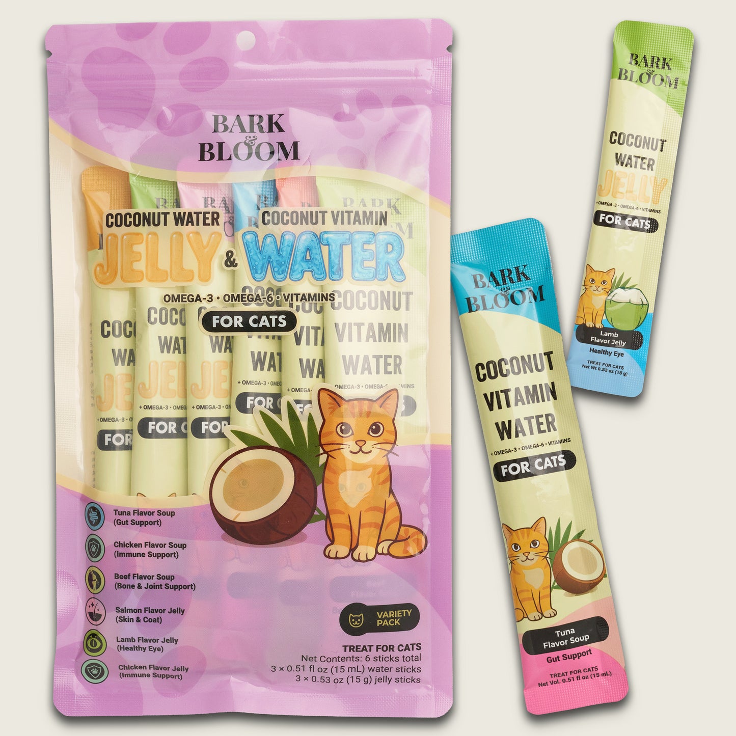 Coconut Water Jelly and Coconut Vitamin Water for Cats, Variety Pack